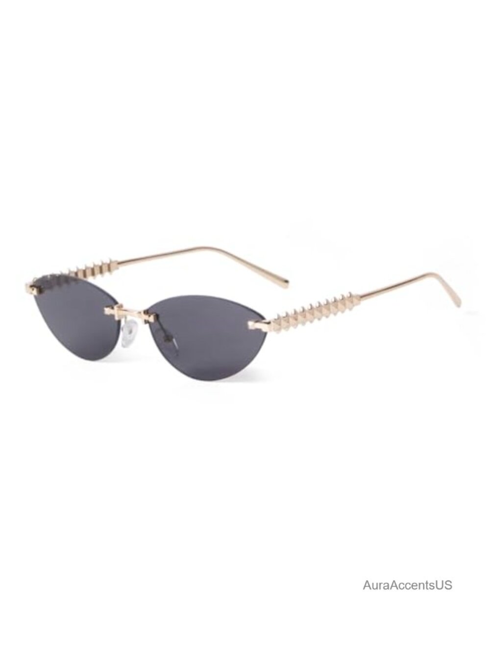 Rimless Cat Eye Sunglasses Retro Gold Metal Frameless UV400 Designer Style